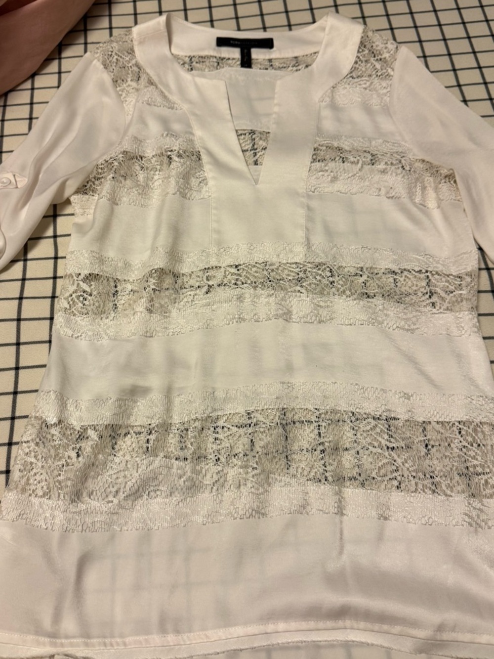 Women’s Cream Lace-Trim V-Neck Blouse